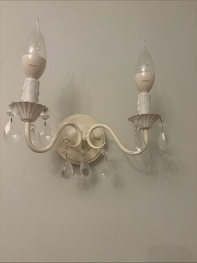 Pottery Barn Kids Cream Double-Arm Wall Sconce with Crystal Droplets